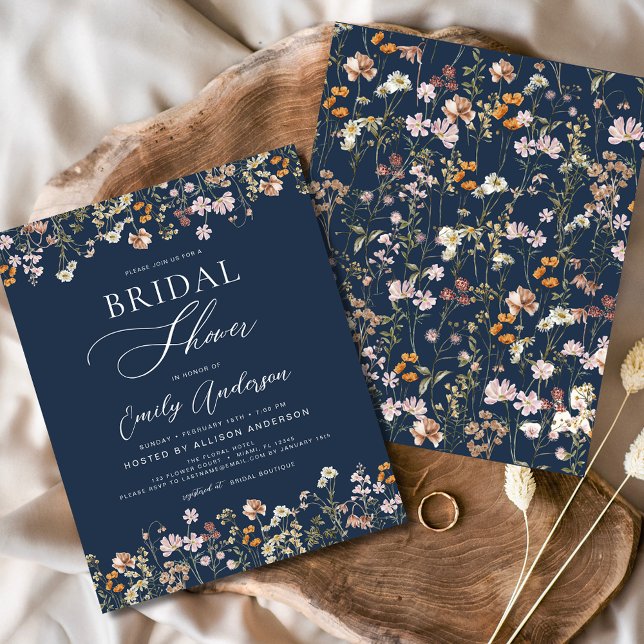 Navy Blue Wildflower Bridal Shower Invitation (Creator Uploaded)