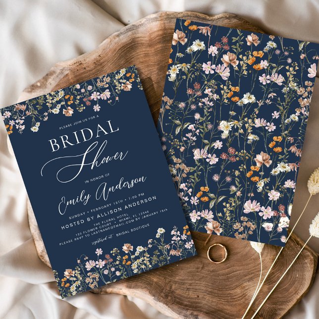 Navy Blue Wildflower Bridal Shower  Invitation (Creator Uploaded)
