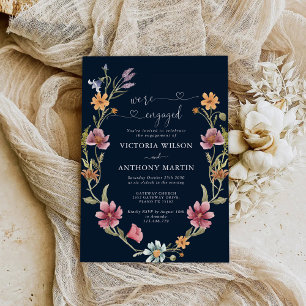 Navy Blue Wildflower Engagement Party Invitation