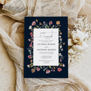 Navy Blue Wildflower Engagement Party Invitation