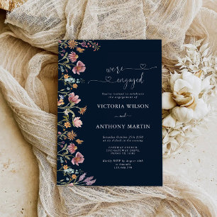 Navy Blue Wildflower Engagement Party Invitation
