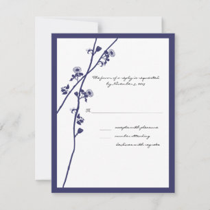 Navy Blue Wildflower Floral Branches Wedding RSVP Card