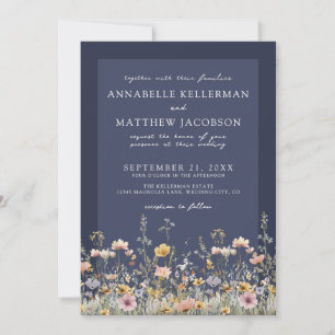 Navy Blue Wildflower Floral Wedding Invitation