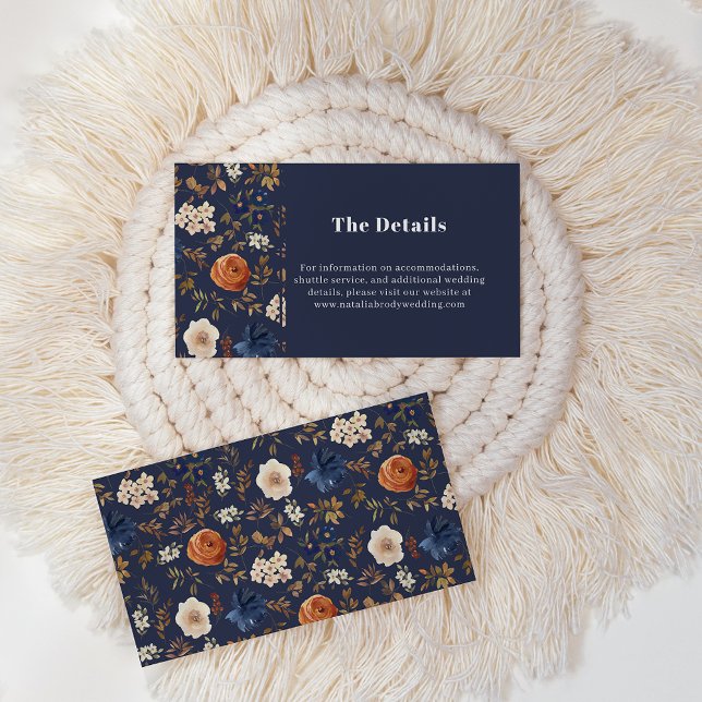 Navy Blue Wildflower Wedding Details Enclosure Business Card (Creator Uploaded)