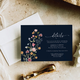 Navy Blue Wildflower Wedding Enclosure Card
