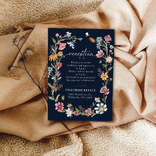 Navy Blue Wildflower Wedding Enclosure Card
