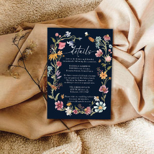 Navy Blue Wildflower Wedding Enclosure Card