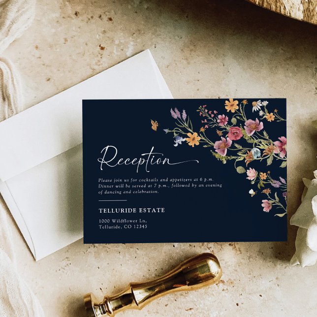 Navy Blue Wildflower Wedding Enclosure Card (Creator Uploaded)
