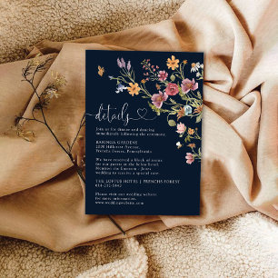 Navy Blue Wildflower Wedding Enclosure Card