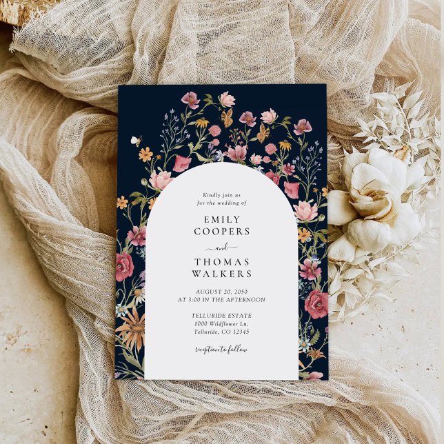Navy Blue Wildflowers Arch Wedding Invitation (Creator Uploaded)
