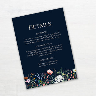 Navy Blue Wildflowers Wedding Details Card