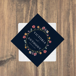Navy Blue Wildflowers Wedding Napkins