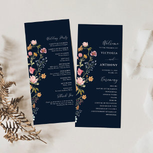 Navy Blue Wildflowers Wedding Program