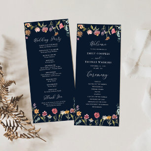 Navy Blue Wildflowers Wedding Program