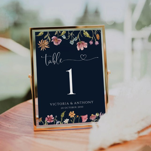 Navy Blue Wildflowers Wedding Table Numbers (Creator Uploaded)