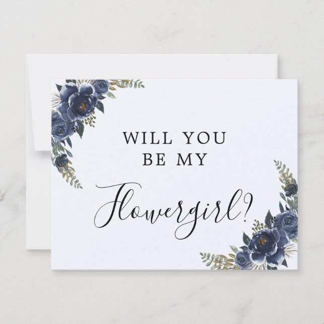 Navy Blue Will You Be My flower girl Card (Front)