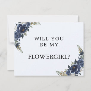 Navy Blue Will You Be My Flower Girl Card