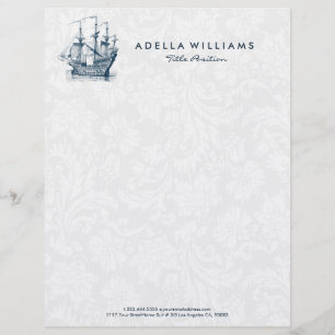Navy blue wind sailing boat illustration letterhead
