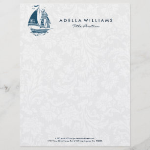 Navy blue wind sailing boat no.2 illustration letterhead