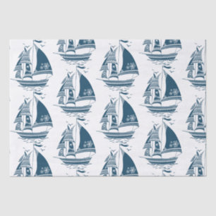 Navy-Blue Wind Sailing Boat Pattern Tissue Paper