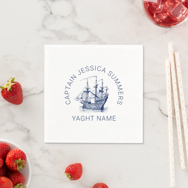 Navy-Blue Wind Sailing Vintage Nautical Boat Napkin (Insitu)