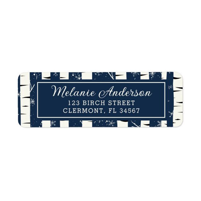 Navy Blue Winter Birch Baby Shower Return Address (Front)