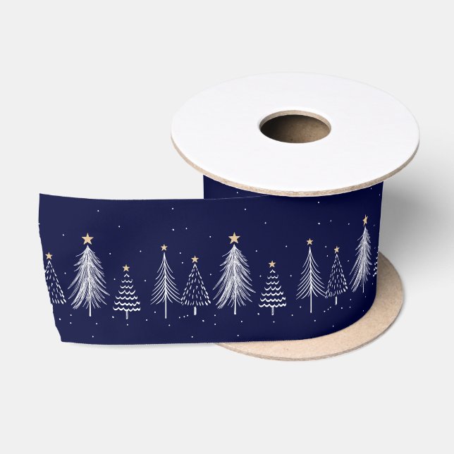 Navy Blue Winter Christmas Pine Tree Topper Star  Satin Ribbon (Spool)