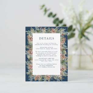 Navy Blue Winter Greenery Wedding Enclosure Cards