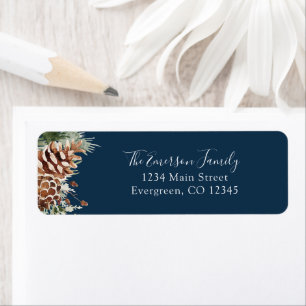 Navy Blue Winter Return Address label