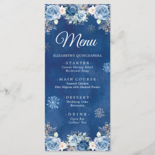 Navy Blue Winter Snowflake Mis Quince Menu