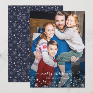 Navy Blue Winter Snowflakes Christmas Photo