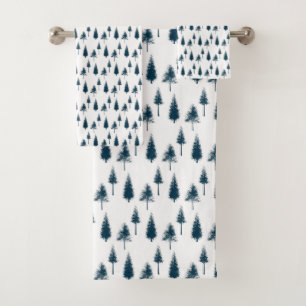 Navy Blue Winter Trees Bath Towel Set