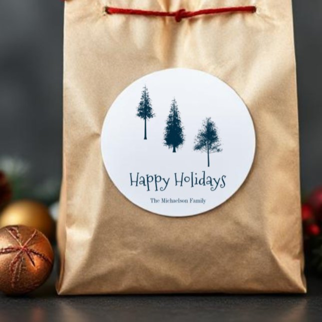 Navy Blue Winter Trees Classic Round Sticker (Creator Uploaded)