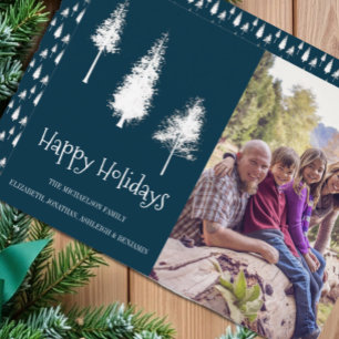 Navy Blue Winter Trees Holiday Card