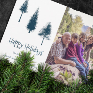 Navy Blue Winter Trees Holiday Card