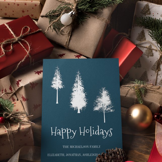 Navy Blue Winter Trees Holiday Card (Creator Uploaded)