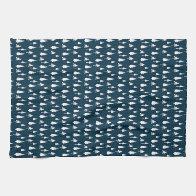 Navy Blue Winter Trees Kitchen Towel (Horizontal)