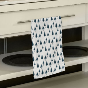 Navy Blue Winter Trees Kitchen Towel