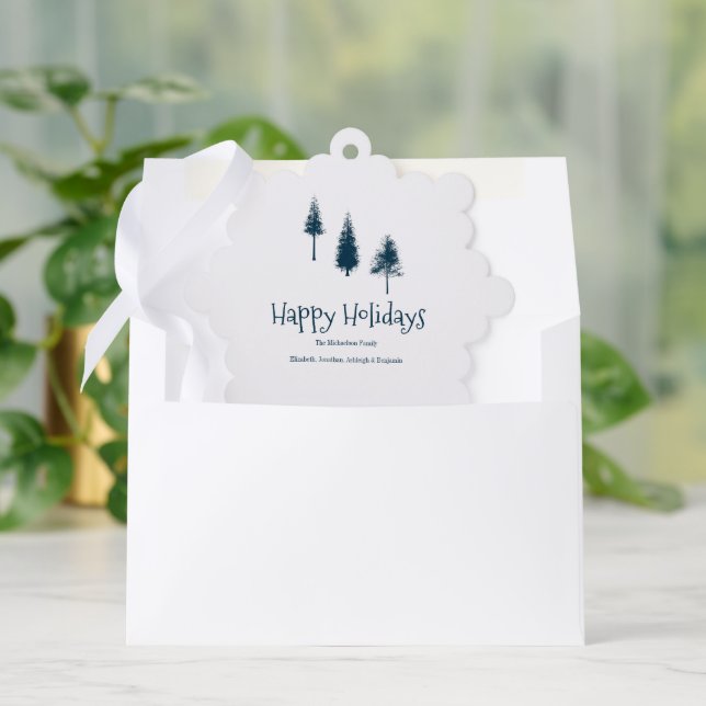 Navy Blue Winter Trees Ornament Card (Envelope)