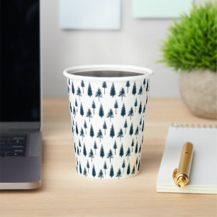 Navy Blue Winter Trees Paper Cups
