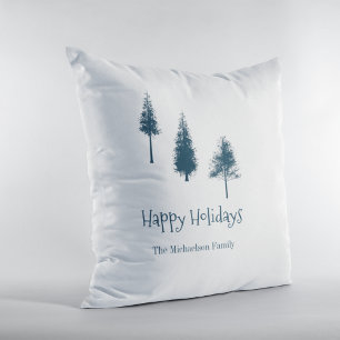 Navy Blue Winter Trees Throw Pillow