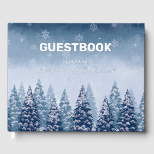 Navy Blue Winter Wonderland Pine Christmas Wedding Guest Book