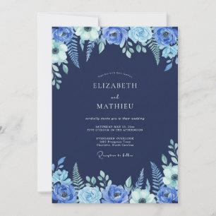 Navy Blue Wintry Wedding Invitation