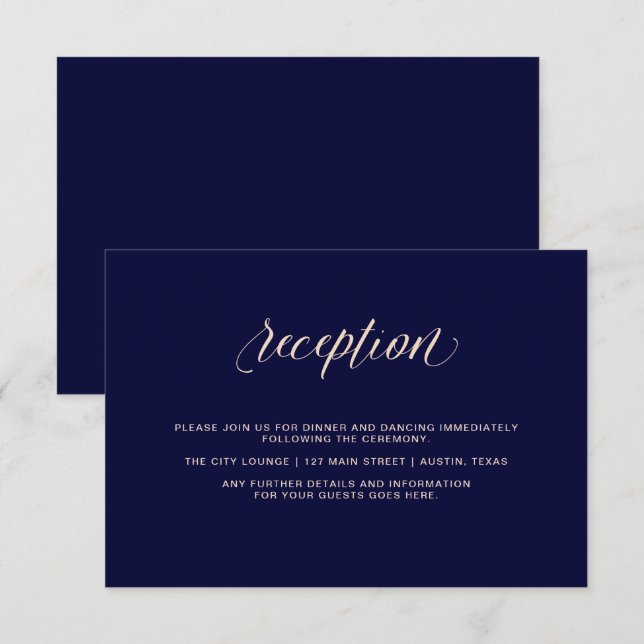 Navy Blue with Blush Pink Typography | Reception Invitation (Front/Back)