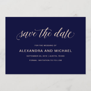 Navy Blue with Blush Typography   Save the Date