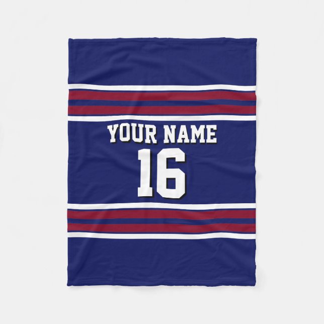 Navy Blue with Burgundy White Stripes Team Jersey Fleece Blanket (Front)