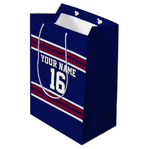 Navy Blue with Burgundy White Stripes Team Jersey Medium Gift Bag