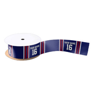 Navy Blue with Burgundy White Stripes Team Jersey Satin Ribbon