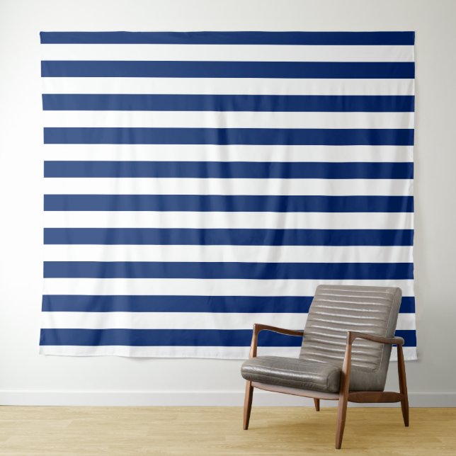 Navy Blue with Classic White Stripe Pattern Tapestry (In Situ (Horizontal))