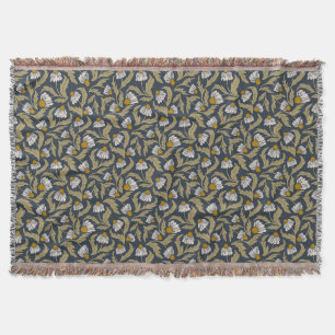 Navy Blue with Coneflowers Floral Throw Blanket